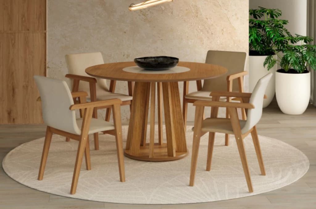 Mesa Valdemóveis c/ 4 cadeiras Flora (cinamomo/veludo bege ou prata linho)